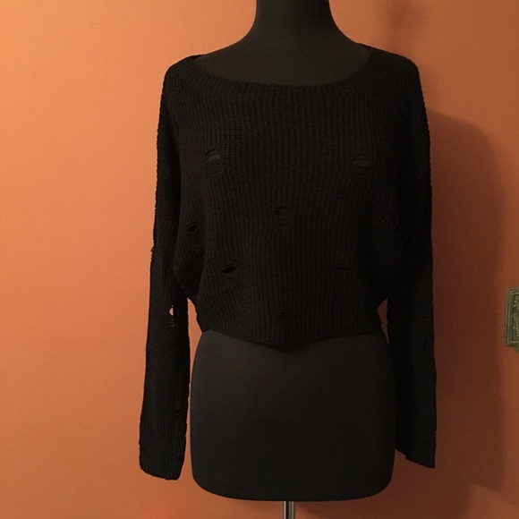 New Black Destroyed Knit Sweater - Picture 4 of 6